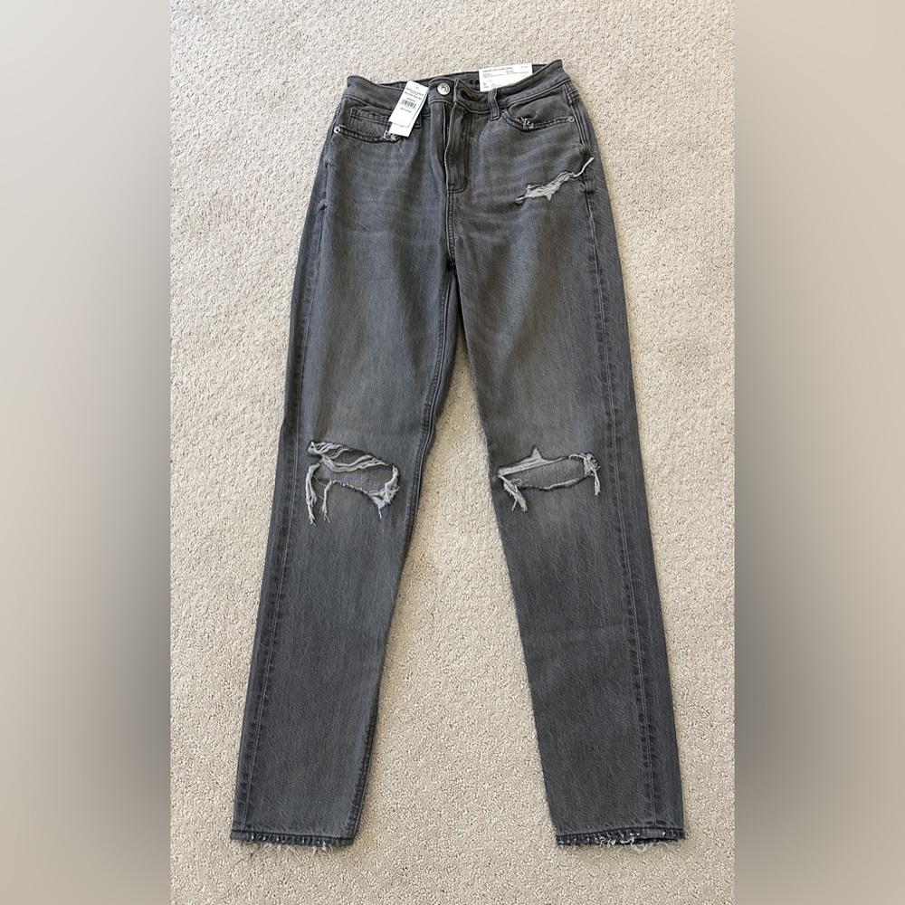 American Eagle gray ripped mom jeans